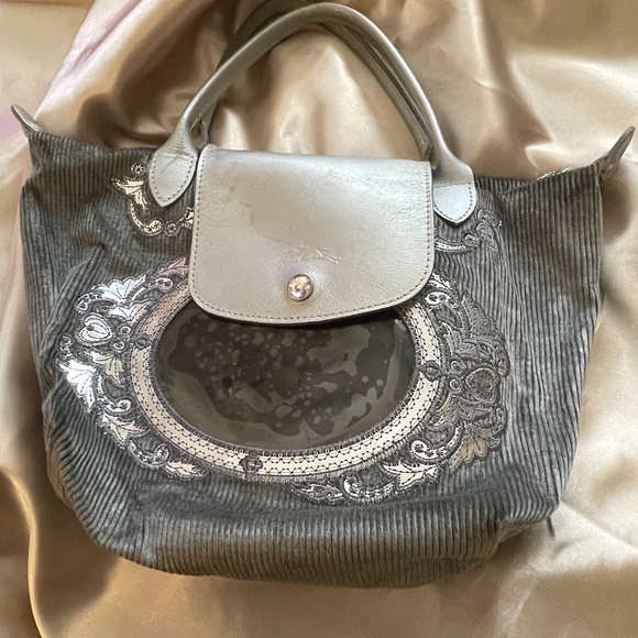 RARE Longchamp Le Pliage Christmas Edition Handbag – Velvet Corduroy Mirror Tote - Picture 1 of 6